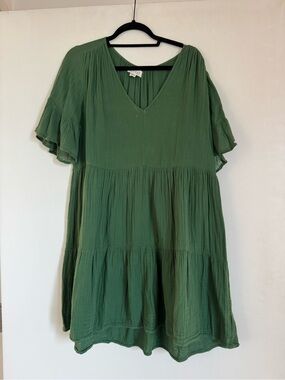 Velvet by Graham & Spencer Olive Green Tiered V-Neck Midi Dress